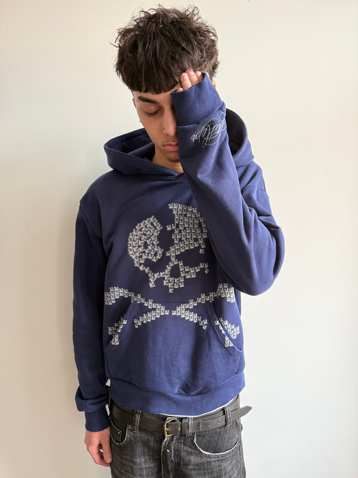 “skull” studded hoodie