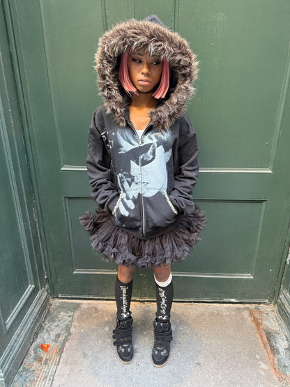 “faces” fur hoodie (detachable)