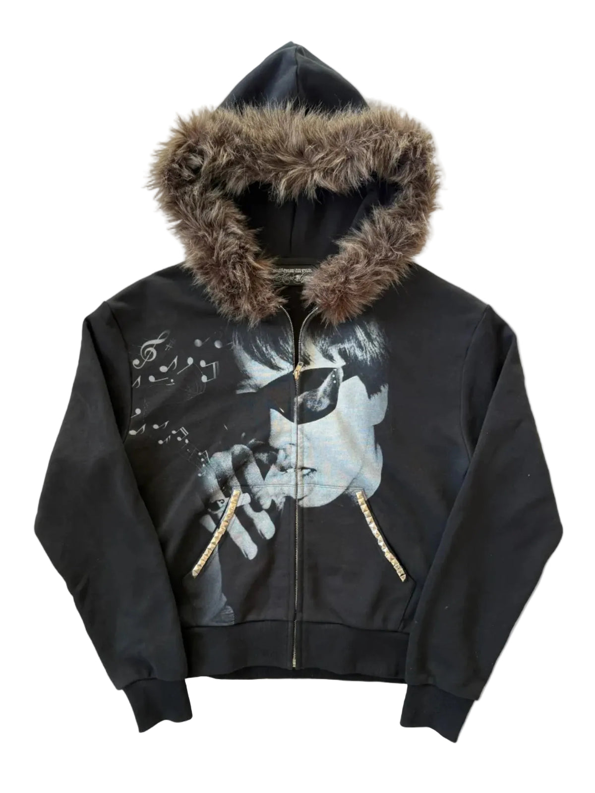 “faces” fur hoodie (detachable)
