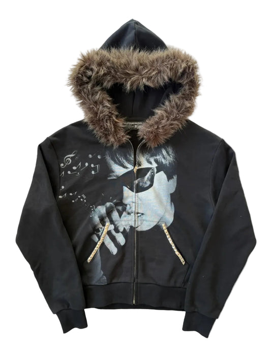 “faces” fur hoodie (detachable)