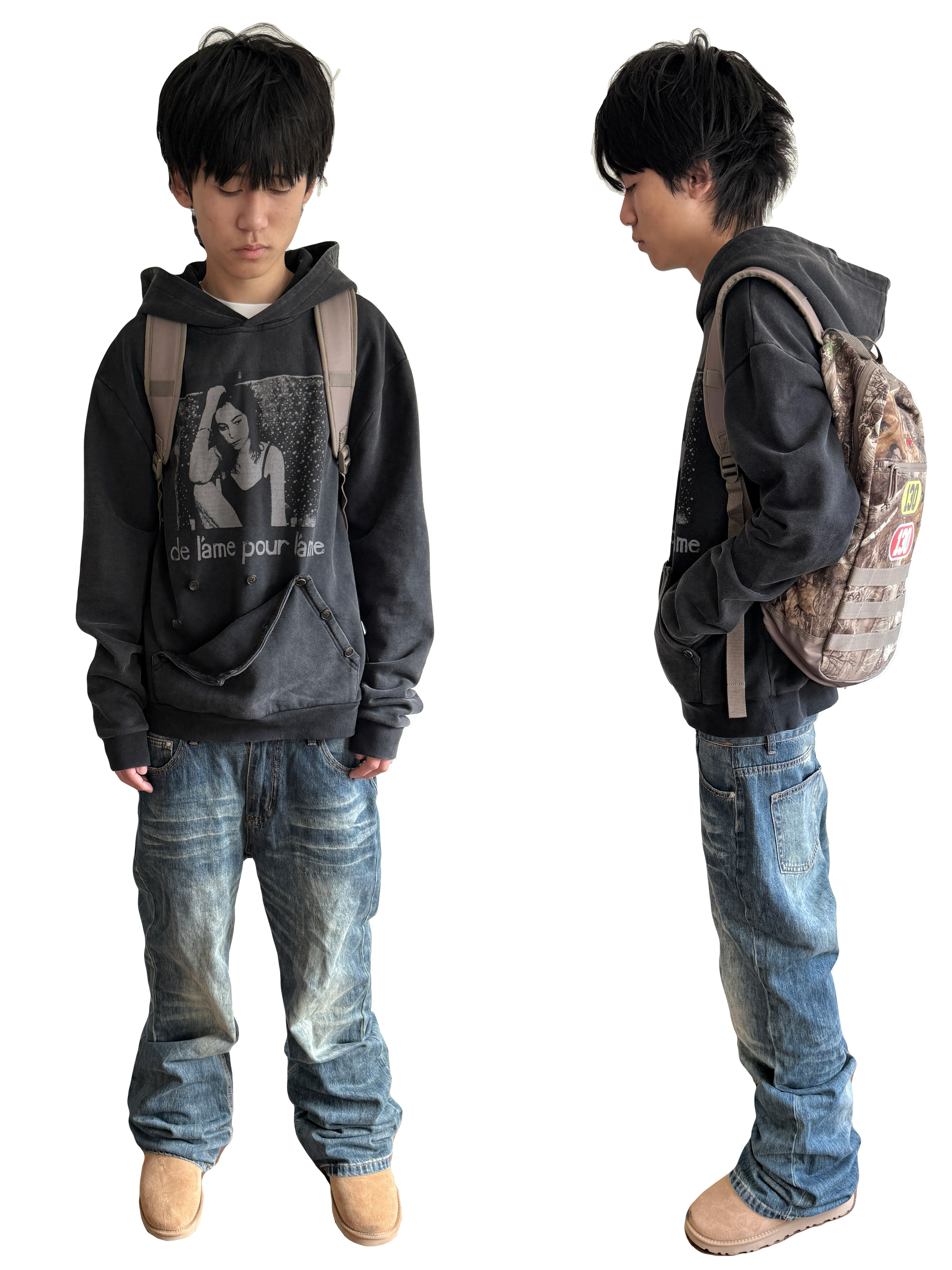 làme button hoodie
